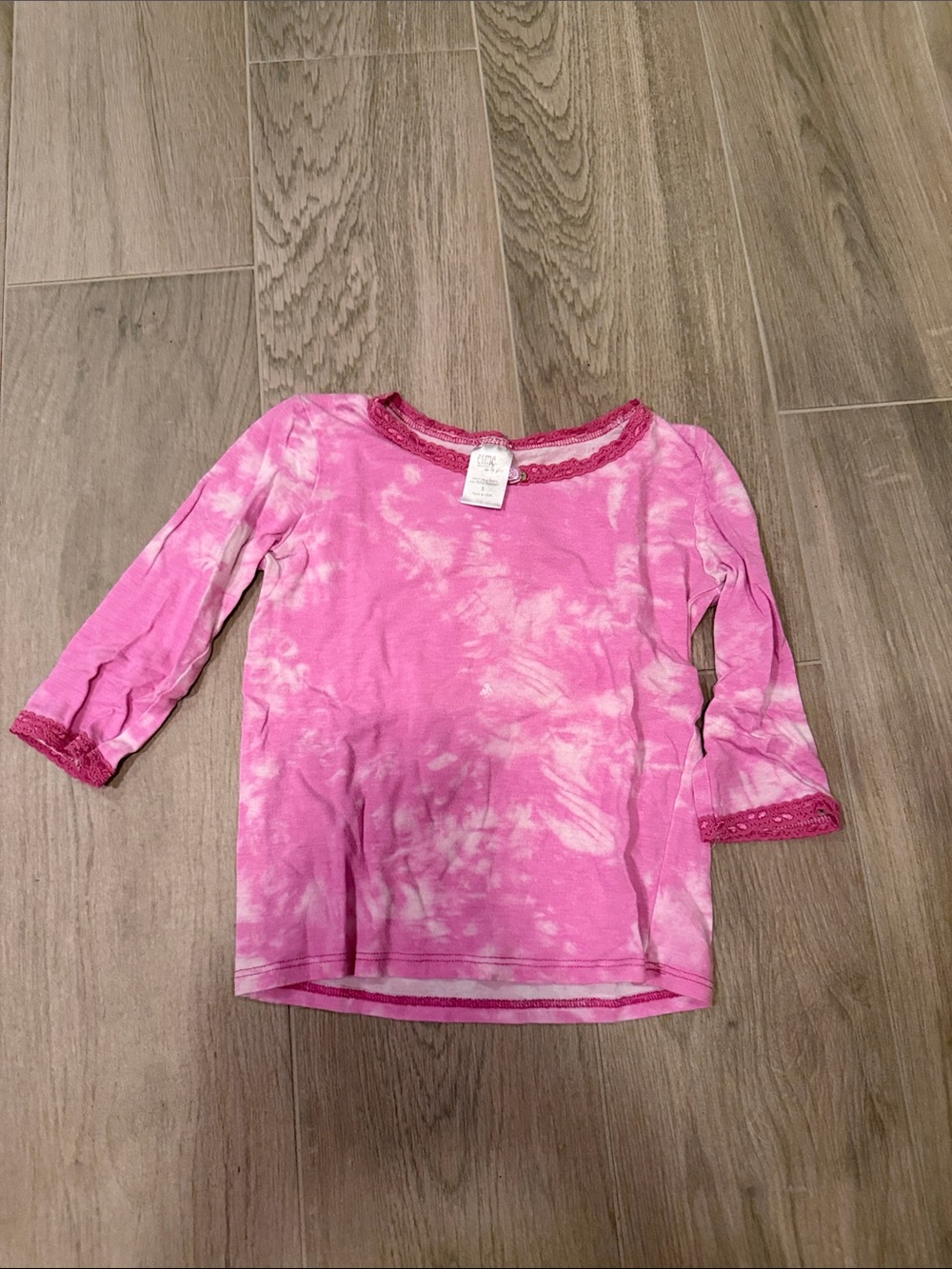 Esme Girls' Pink Tie-Dye Long Sleeve Top with Lace Trim Size 5